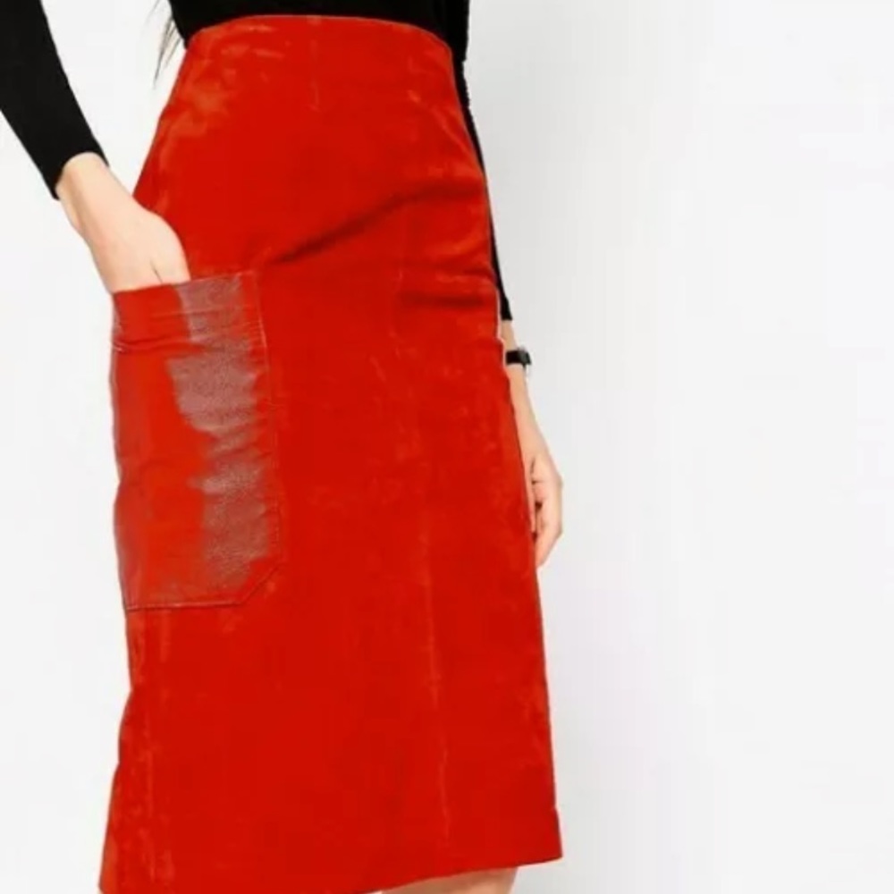 ASOS orange double pocket leather skirt-NWT